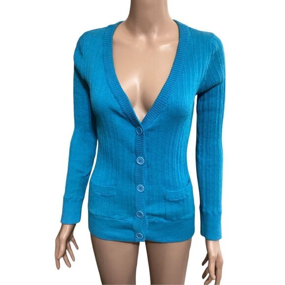Vintage Women’s Turquoise Cardigan Sweater M - Picture 1 of 4